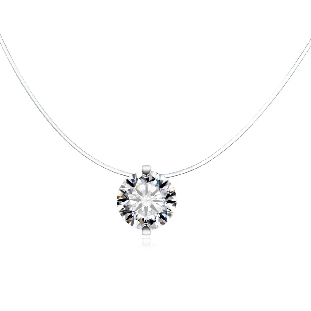 

Classic Wedding Round Rhinestone Zircon Choker Necklaces Transparent Fishing Line Necklace Invisible Chain Necklaces Collier