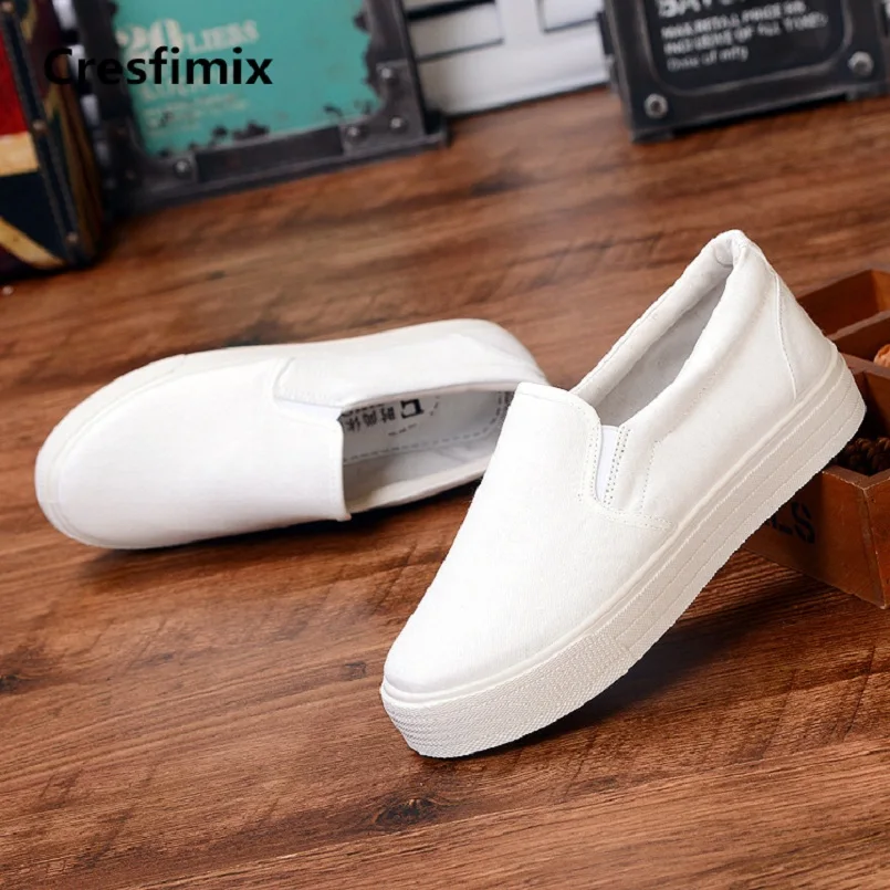 

Cresfimix women classic height increased white canvas shoes lady casual spring street slip on shoes zapatos cool shoes a2193