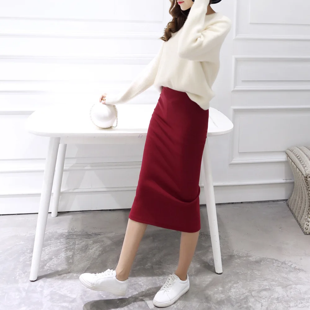 Danjeaner Jupe Femme осень зима сексуальные раздельные юбки карандаш Высокая талия толстые теплые вязаные юбки корейский стиль женские юбки
