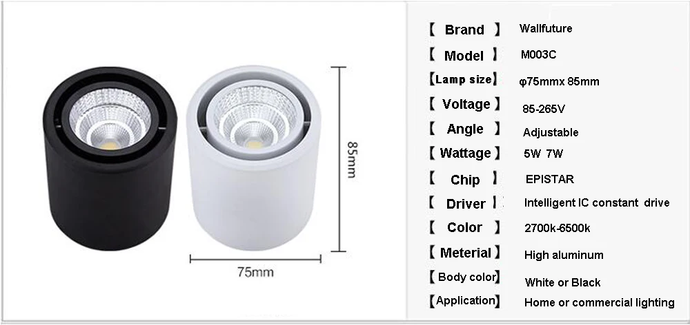 Поверхностный монтаж dimmable Белый/светодио дный черный светодиодный COB светильник 5 Вт/7 Вт/10 Вт/15 Вт/20 Вт светодио дный светодиодный