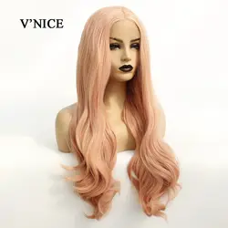 V'NICE объемная волна Синтетический Синтетические волосы на кружеве Парики жаропрочных розовый цвет парики 24-26 Inch Glueless 150% плотные парики для