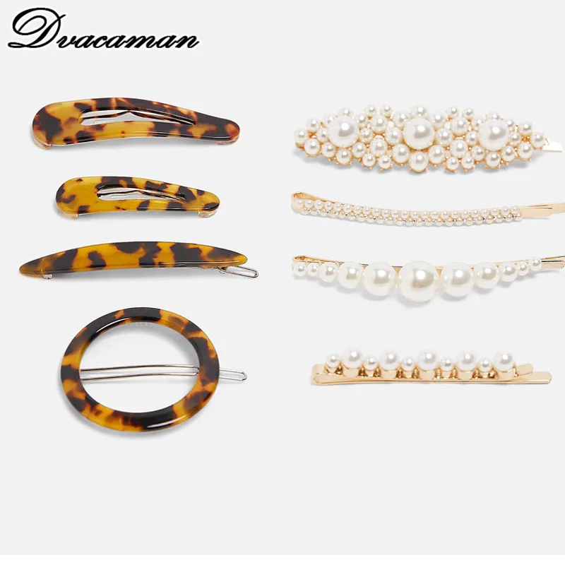 

Dvacaman ZA Vintage Leopard Print Barrettes for Women 2019 Trendy Simulated Pearl Hair Clips Wedding Jewelry Handmade Party Gift