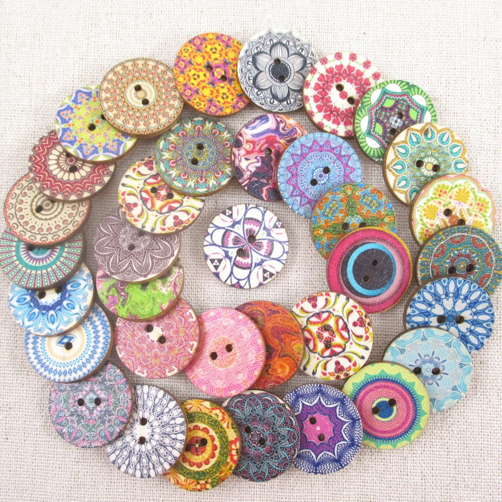 25*25mm Mixed patterns circular wooden button,decorative Buttons Sewing
