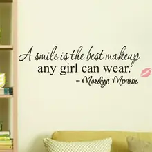 a smile is the best makeup Marilyn Monroe inspirational quote wall stickers girl 8129. home decor vinyl decal room mural art 4.0