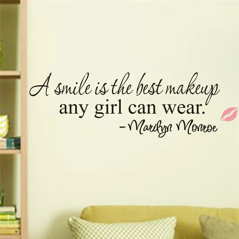 

a smile is the best makeup Marilyn Monroe inspirational quote wall stickers girl 8129. home decor vinyl decal room mural art 4.0
