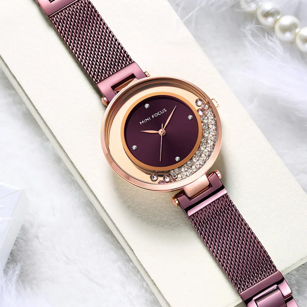 

Top Brand Luxury MINI FOCUS Women Watches Quartz Iced Out Ladies Watch Mesh Strap Waterproof Elegant Ultra Thin Female Clock