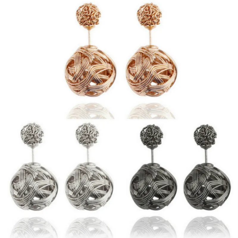 

Twin-head Winding Jacket Flower Hoop Earrings For Women FashionJewelry Double Sided Gold Silver Plated Earrings 2019