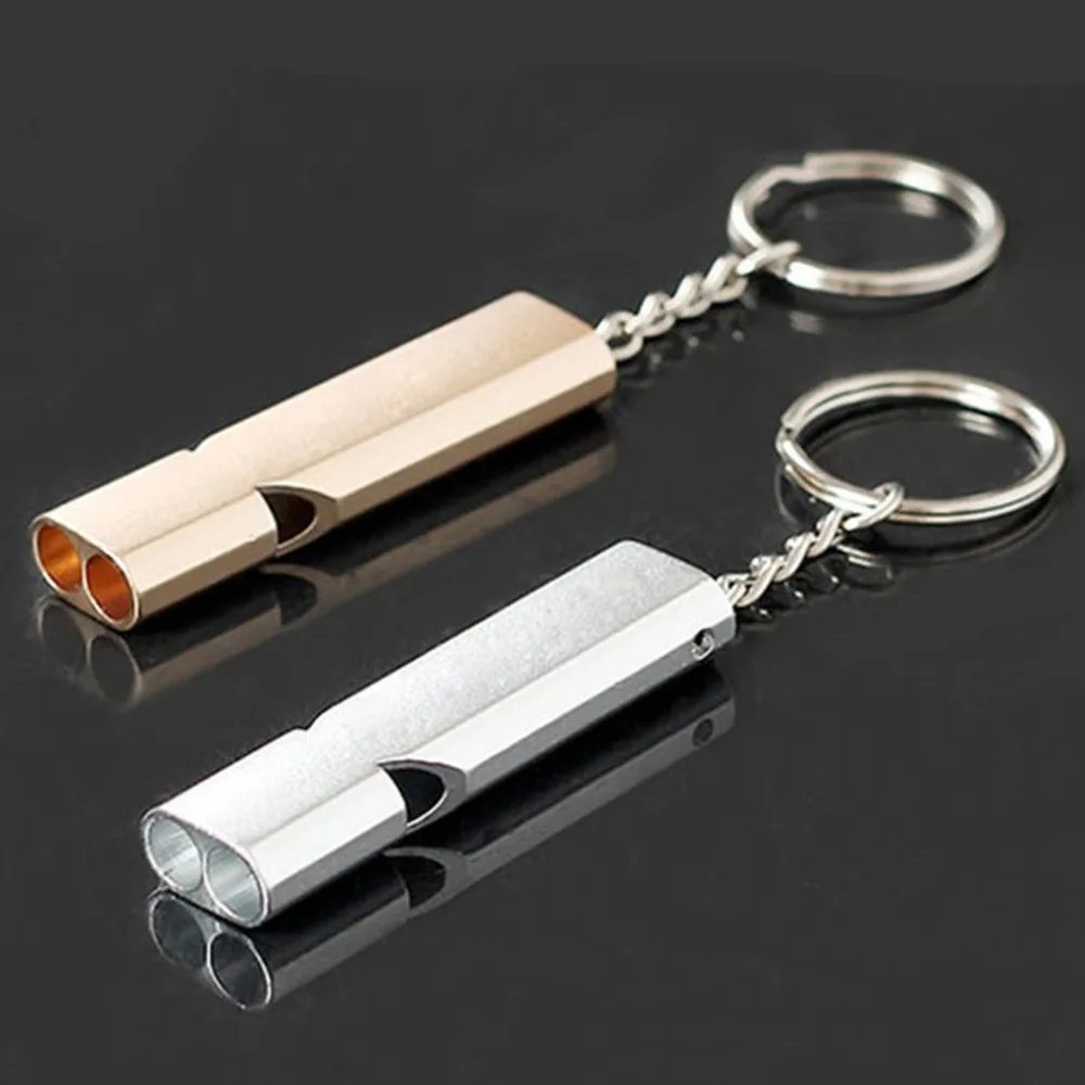 

Double Pipe High Decibel Aluminum Alloy Outdoor Emergency Survival Whistle Keychain Cheerleading Whistle Multifunction Tool