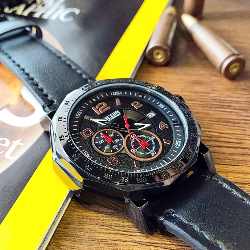 

MEGIR Men's Creative Sports Watches Top Brand Watches Men Waterproof Leather Fashion Quartz Wrist Watch Male Relogio Masculino