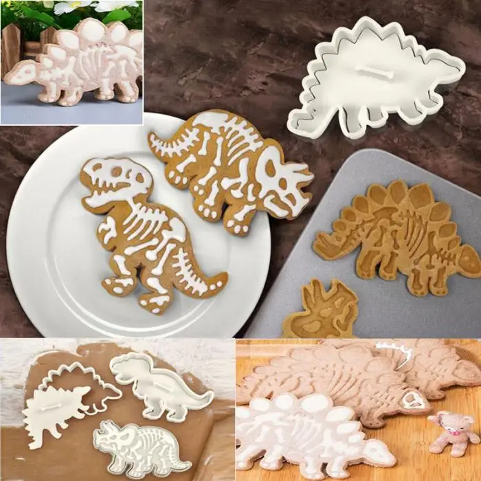 3 Pcs/Set Dinosaur Shaped Cookie Cutters Mold Bakeware Decorative Tools 3D Biscuit Dessert Fondant Cake Baking Mould MU