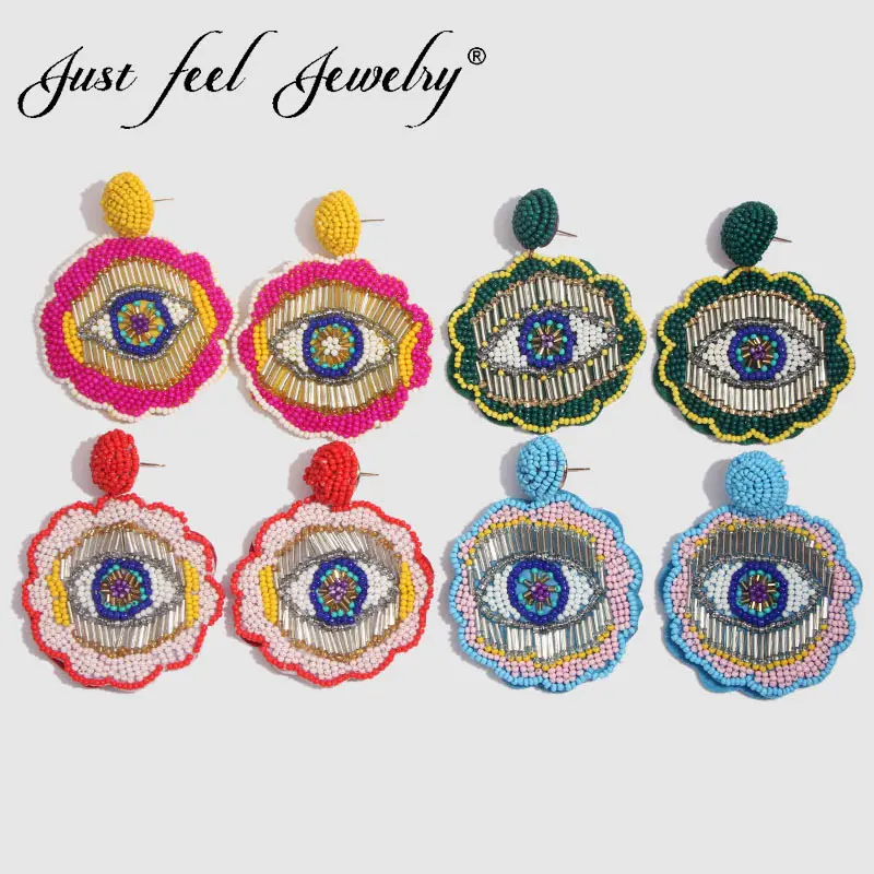 

JUST FEEL 2019 Bohemian Handmade Beads Big Eye Tassel Drop Earrings For Women Wedding Trendy Girls Party Gift Statement Earrings