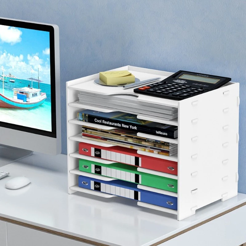 Multi-layer Folder Storage Box File Box Office Stationery Desktop Rack Assembled PVC Document Shelf for Office