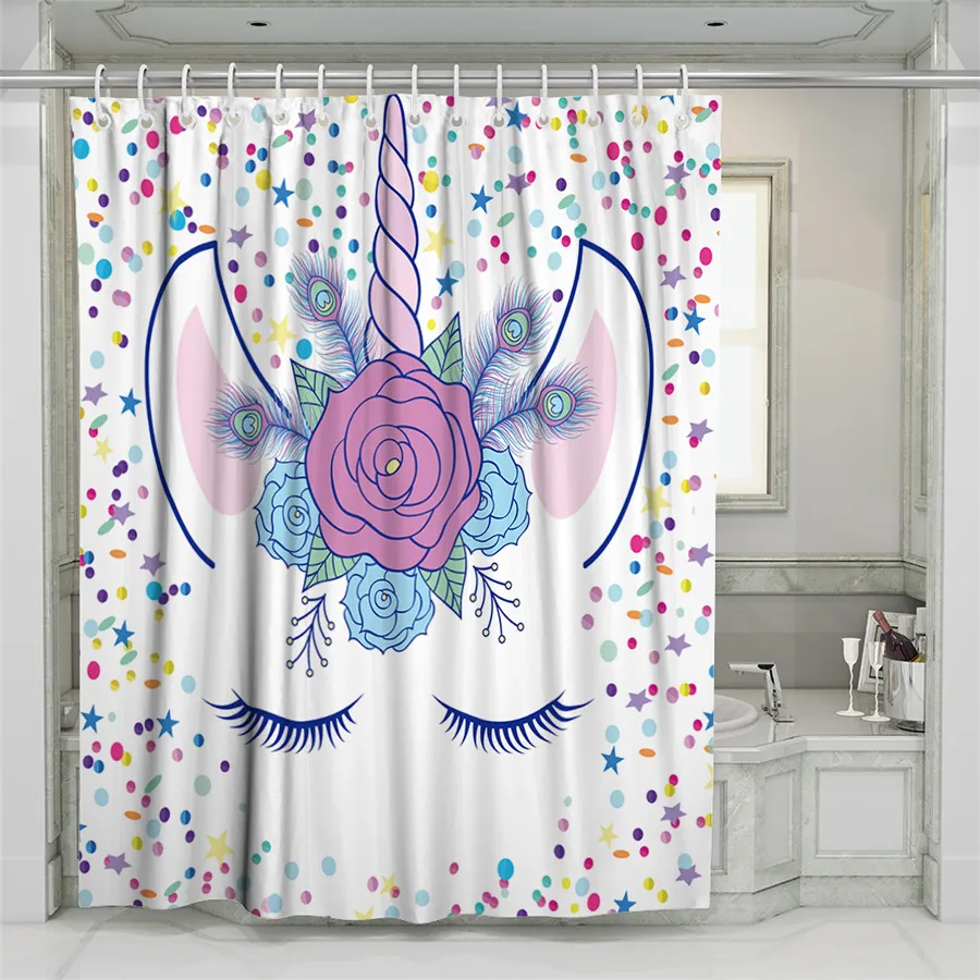 3D Beach Unicorn Shower Curtain Bathroom Waterproof Polyester Printing Curtains for Bathroom Shower