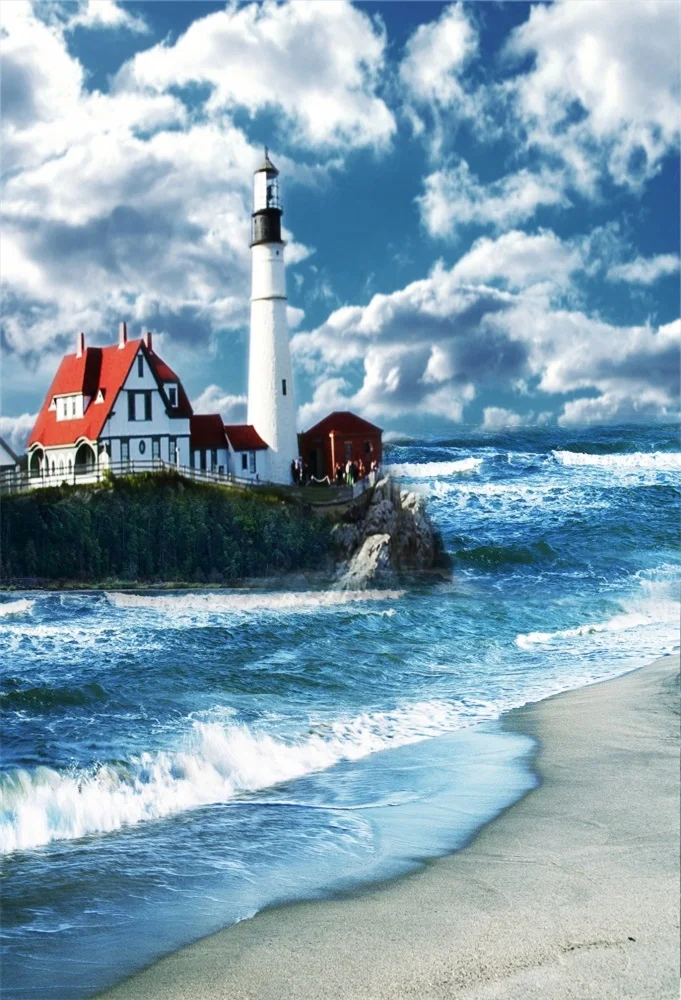 Laeacco часы Surging Wave Sea Island строительные сцены Фото фоны индивидуальные