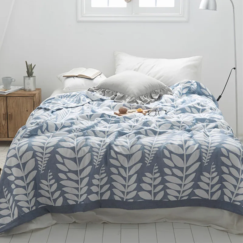 Summer Blue Cotton Yarn Quilts for Air Conditioner Soft Healthy Leaves