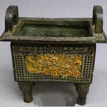 Коллекция китайская, под старину, бронзовая резная Дракон Лев узор позолоченная ладана горелка