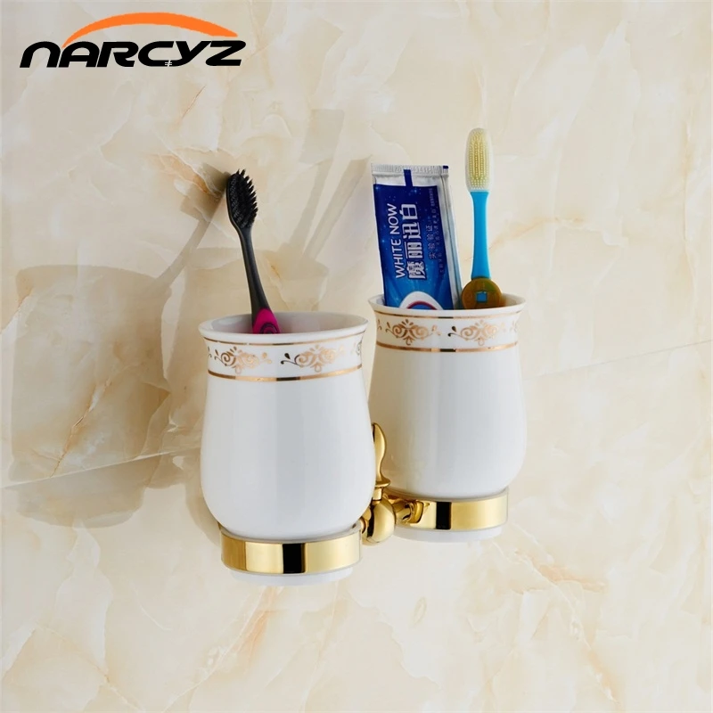 European Style Luxury Gold Toothbrush Holder Tumbler Holder Double Cup