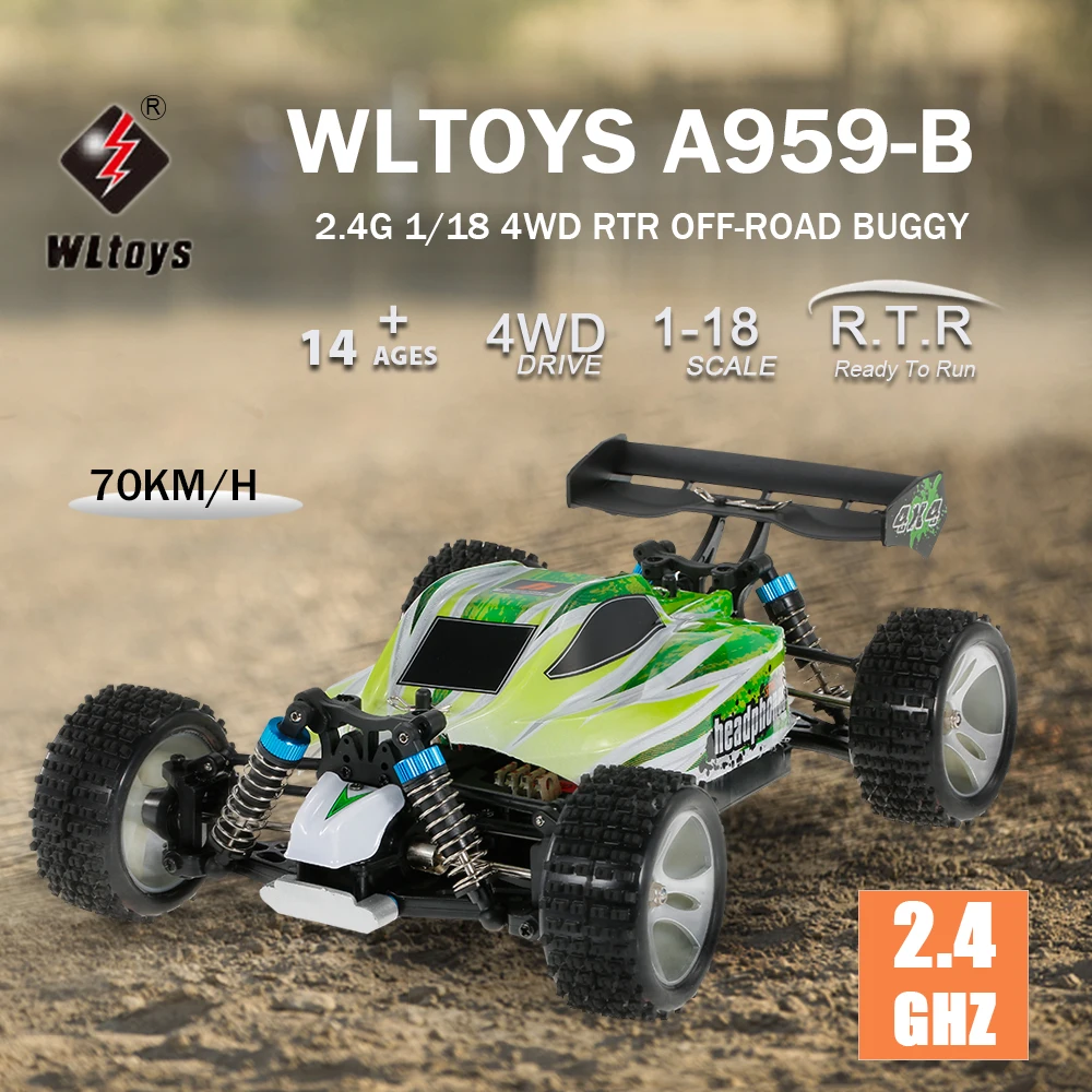 

2.4G 1/18 Scale WLtoys A959-B 4WD 70KM/h High Speed Electric RTR Off-road Remote Control Toy RC Car