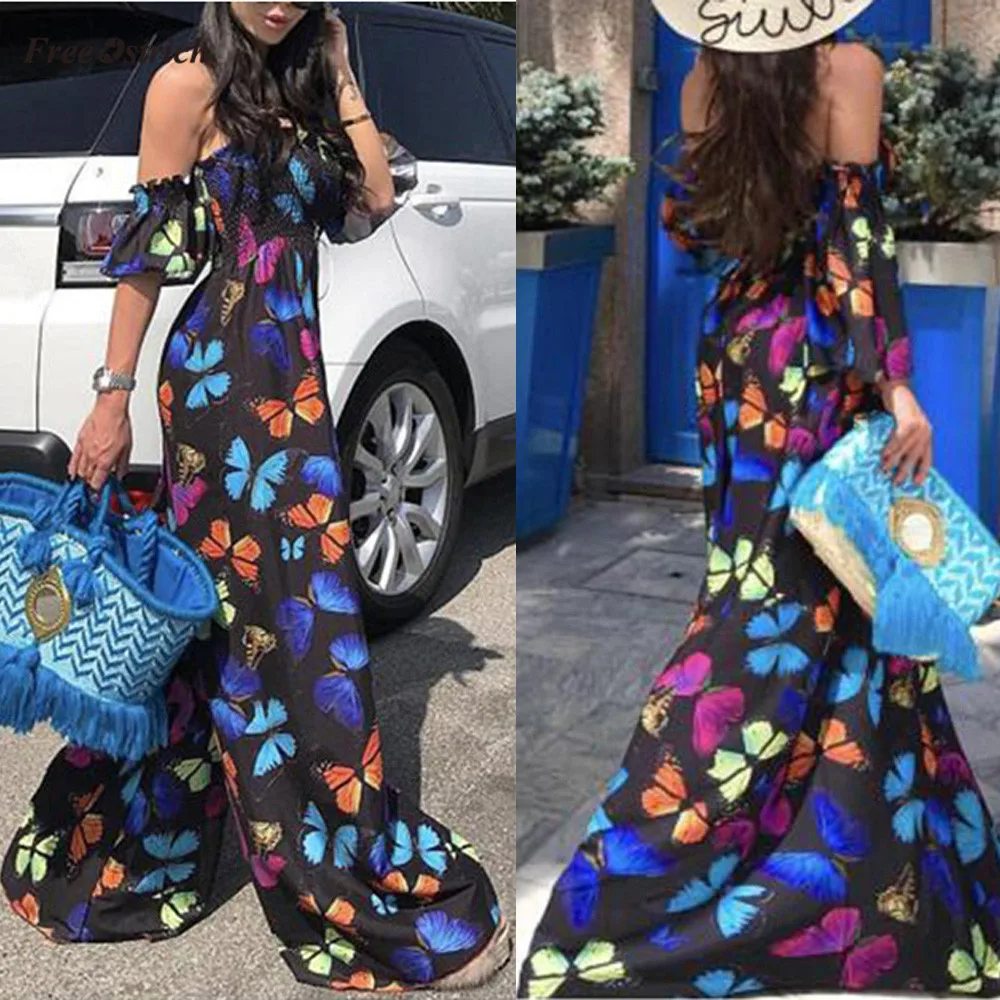 Страуса одежда комбинезон для женщин сексуальная Playsuit с принтом бабочки открытыми плечами вечерние клубный спортивный костюм комбинезоны