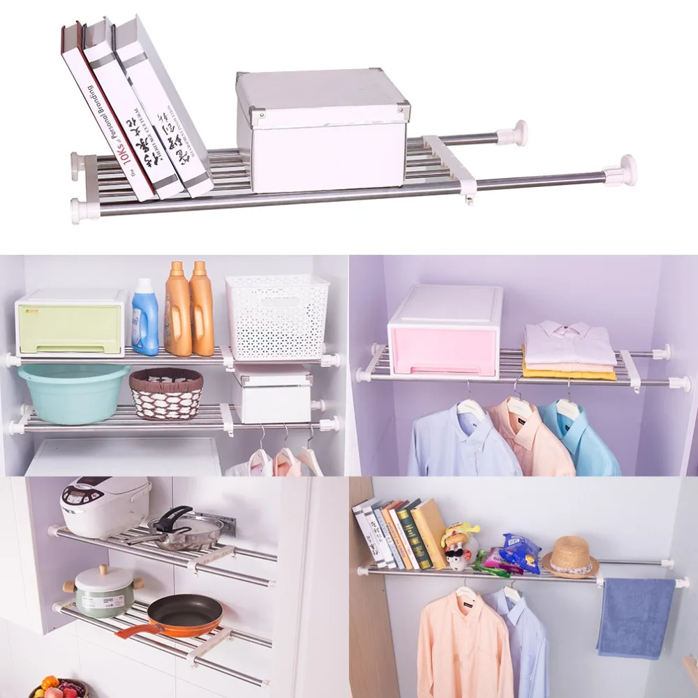 

Expandable Closet Organizer Storage Shelf Wall Mounted Kitchen Rack Space Saver Wardrobe Shelves Cabinet Holder Shelf DQ0778