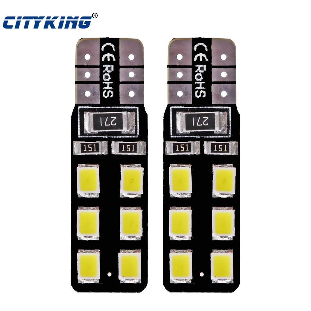 

10Pcs/lot White CANBUS T10 LED 12smd 2835 led W5W led No Error Car Light Source wedge Light Error free Signal Light car-styling