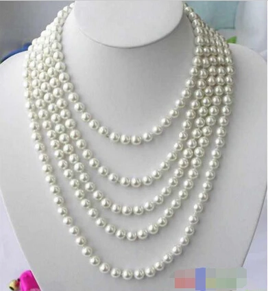 

Free shipping@@@@@ p1534 LONG 100" 8MM WHITE SOUTH SEA SHELL PEARL NECKLACE