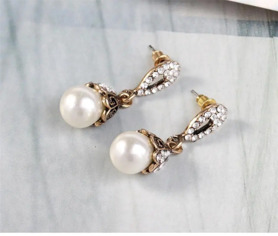 Vintage Jewelry Gray/White Imitation Pearl Earrings Women Wedding Earings