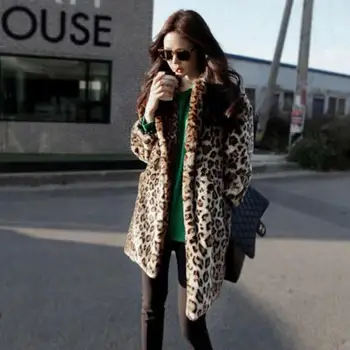 

Faux Fur Coatwinter Jacke2019 New Korean Lady Imitation Coat Long Windbreaker Sexy Leopard Winter Jacket Women