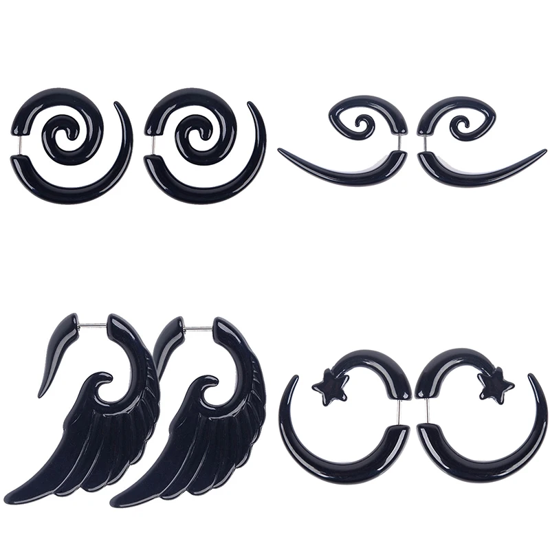 2pcs Black Acrylic Spiral Ear Tunnel Plugs Gauge Expanders Taper Stretcher Earlobe Earring Body Jewelry Piercing Earring