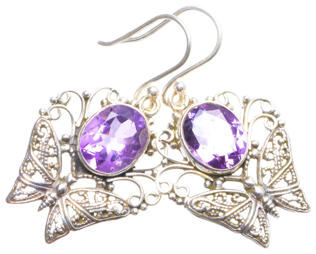 

Natural Amethyst Handmade Unique 925 Sterling Silver Earrings 1.75" X4205