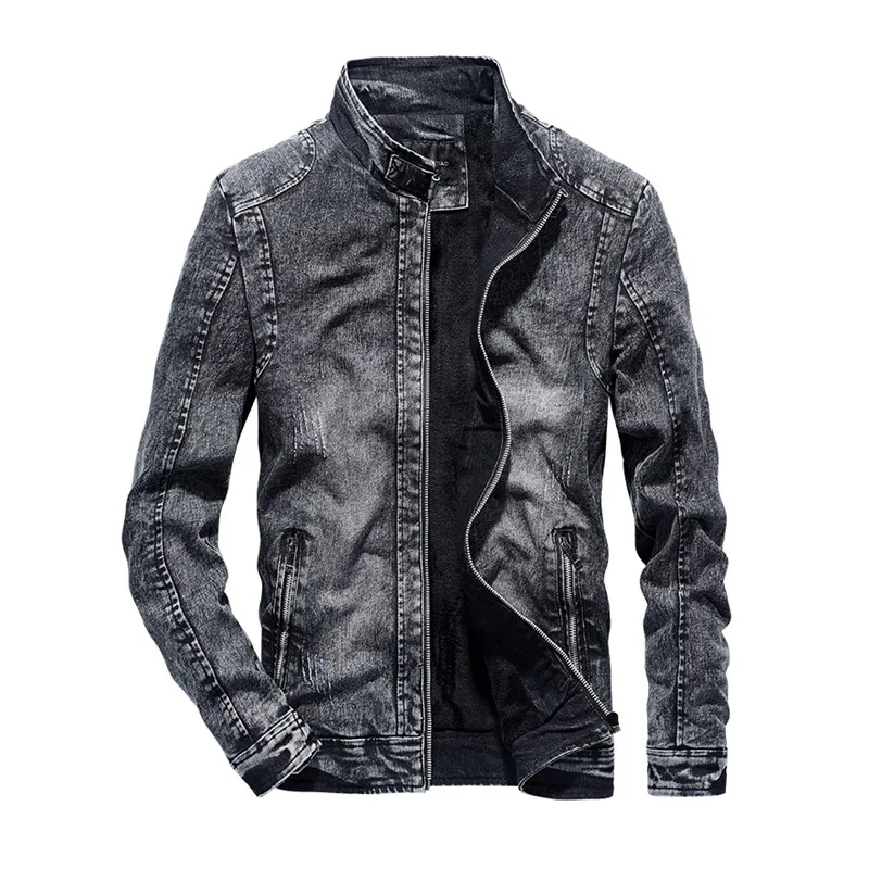 

GustOmerD New Men's Jacket Plus Velvet Autumn and Winter Cotton Slim Denim Jacket Solid Color Long-sleeved Jacket Men