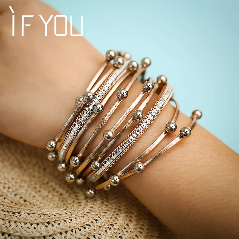 

IF YOU 3 Colors Multiple Layers Beads Leather Bracelets & Bangle Men Classic Rope Chain Charms Bracelets Fashion Jewelry Gifts