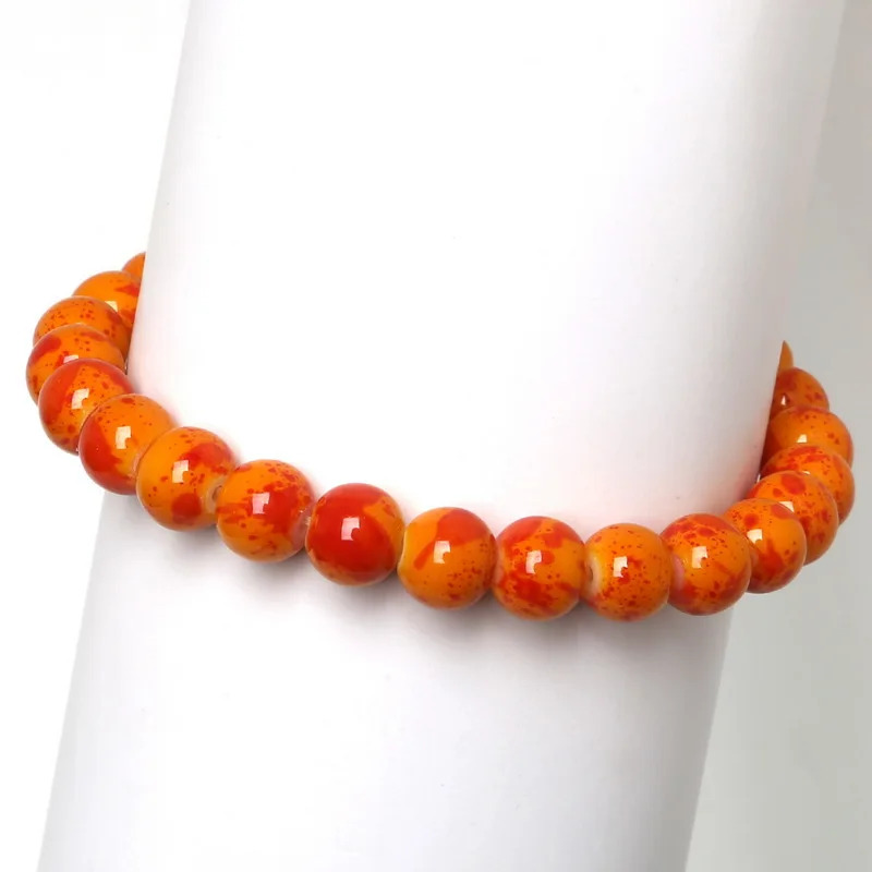 Новое поступление 8 мм многоцветные стеклянные бусины браслет для женщин и мужчин ювелирные изделия Свободные разделительные бусины 19 см/струны - Окраска металла: orange