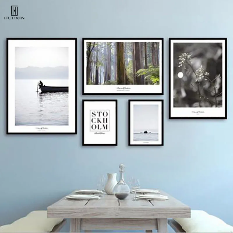 

Nordic Nature Landscape Composite Pictures Of Towering Trees Green Plants Printing Canvas Paintings Lake Scenery Wall Posters
