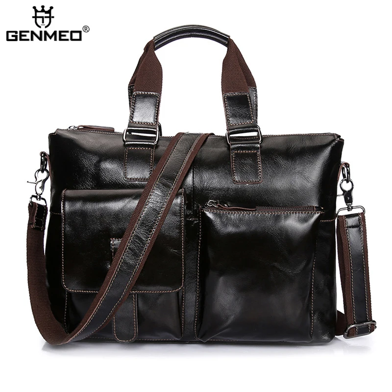 

New Arrival Vintage Genuine Leather Shoulder Bag Men Cow Leather Handbags Retro Messenger Bag Tote Bags Business Briefcase