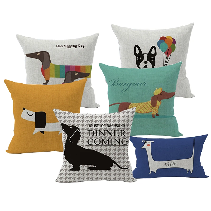 

Linen Animals Pillows Coversn Covers Color Dachshund Throw Pillows Cases Rainbow Sausage Dogs Custom Cushio kids Gift 30*50