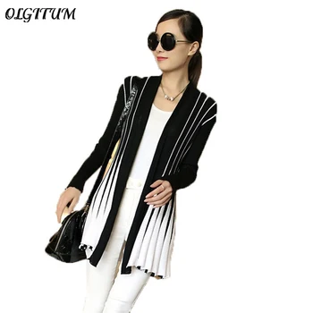 

OLGITUM Spring Women Cardigan 2020 Fashion Stripes Print Long Sleeve sweater Slim Shawl Knitting Sweater Cardigan For Female