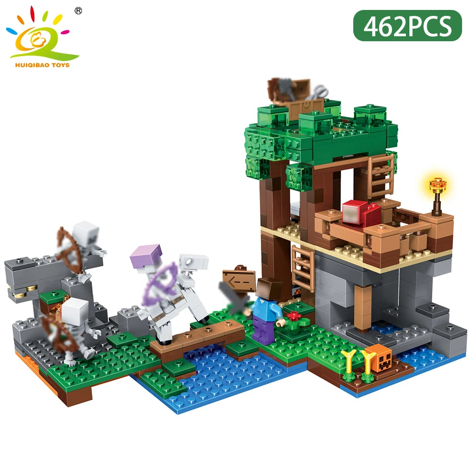 

462PCS Mine World Skeleton Assault Village Building Blocks Compatible Legoed Minecrafted Steve Figure Skeleton Horse Bricks Toys