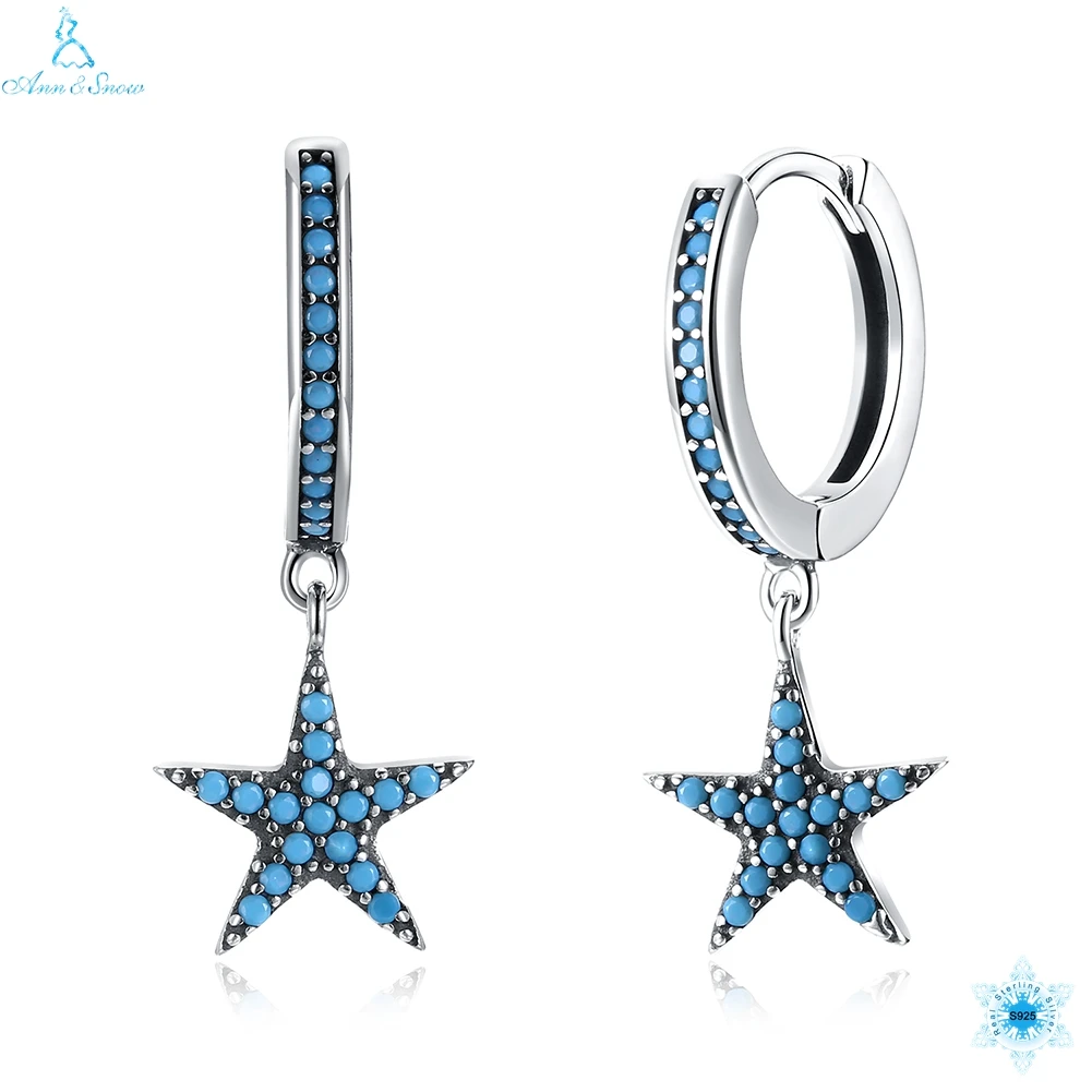 

Starshine Turquoise CZ 925 Sterling Silver Star Hoop Women Earrings Jewelry Brincos Pendientes Mujer