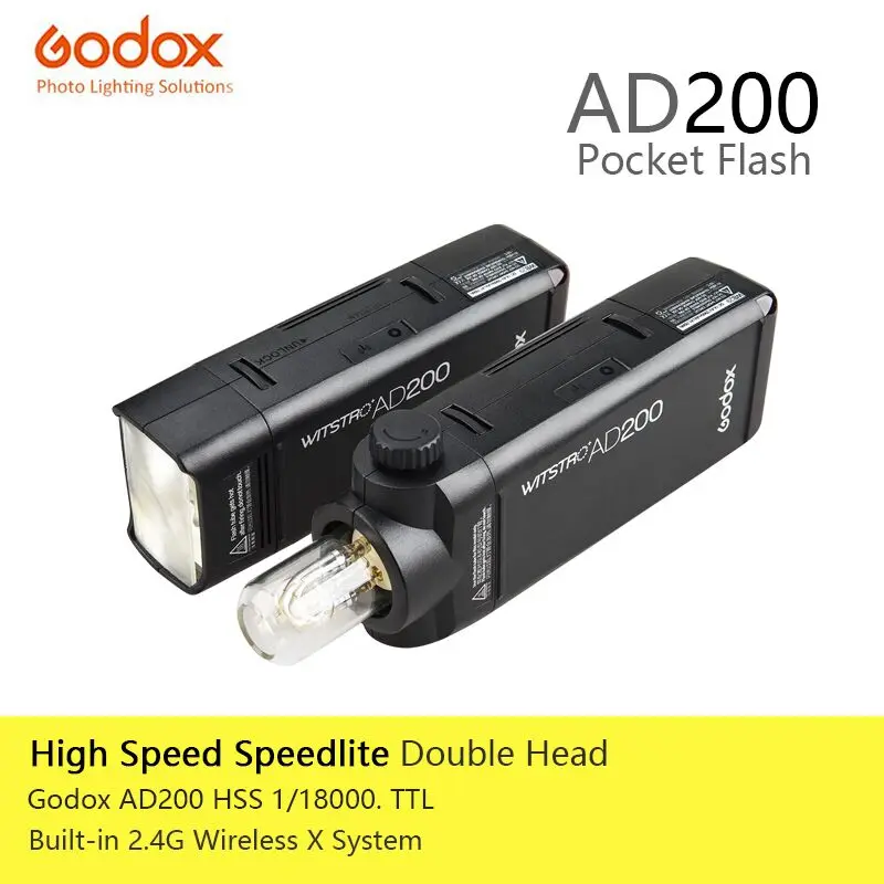 

GODOX AD200 Pocket Flash Light TTL 2.4G HSS 1/8000s Double Head 200Ws with 2900mAh Lithium Battery Wireless X System Flashlight