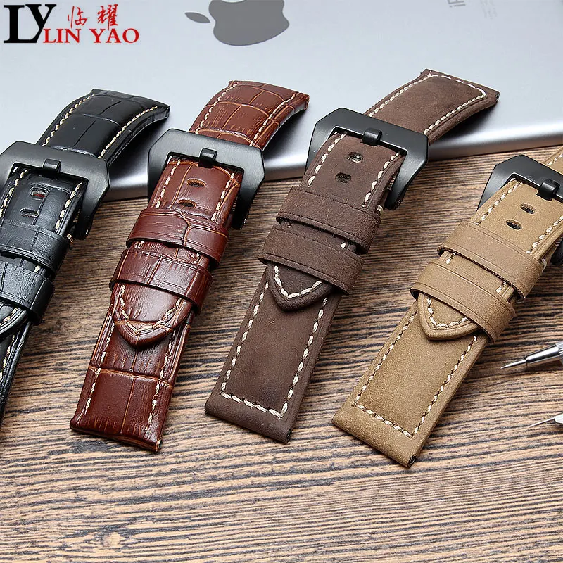 Genuine Leather Watchbands man's Italy Watch Band Strap for Panerai Belt Stainless Steel Buckle brown 22 24 26mm Exempt postage |