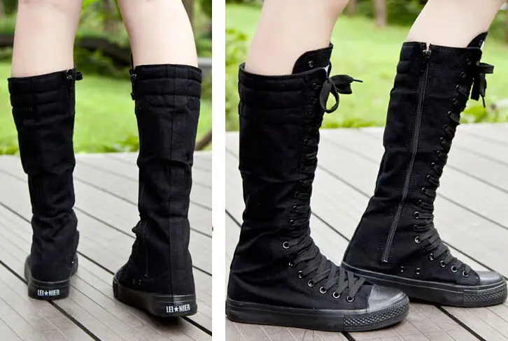 New-Womens-Punk-Boots-Canvas-Lace-Up-Cool-Girls-EMO-Zip-Knee-High-Sneaker-Shoes (3)