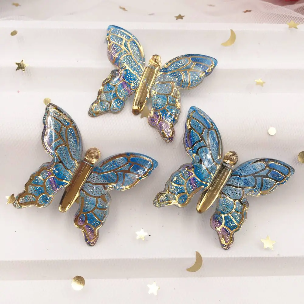 New 10pcs Resin Big Colorful Crystal Butterfly Flat Back Rhinestone Buttons DIY 1 Hole Wedding Scrapbook Accessories Craft W91 - Цвет: W919