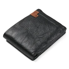 Short Men’s Wallet Zip Coin Pockcet Purse Minimalist Male Holder Card Wallets Trifold Genuine Leather Black Soft Clutches Bag