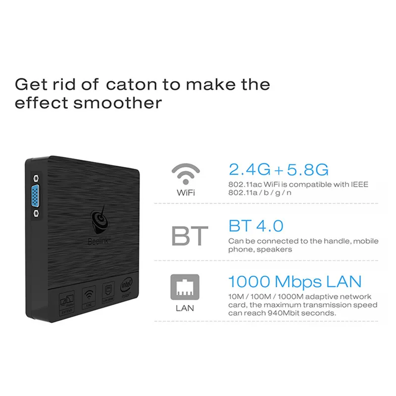 Beelink BT3 Pro мини ПК Intel Atom X5-Z8350 4 Гб 64 Гб Поддержка 5,8G WiFi BT4.0 1000 Мбит/с медиаплеер Поддержка Windows 10 Linux PC