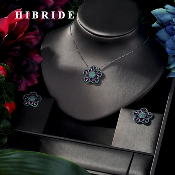 

HIBRIDE BEST QUALITY BRILLIANT CRYSTAL ZIRCON EARRINGS AND NECKLACE BRIDAL JEWELRY SET WEDDING DRESS ACCESSARIES N-191