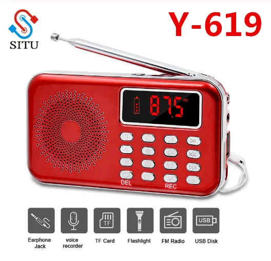 

SITU Portable Mini Radio FM Stereo Receiver Speaker Recorder MP3 Player Support TF SD Card USB AUX LED Display Flashlight