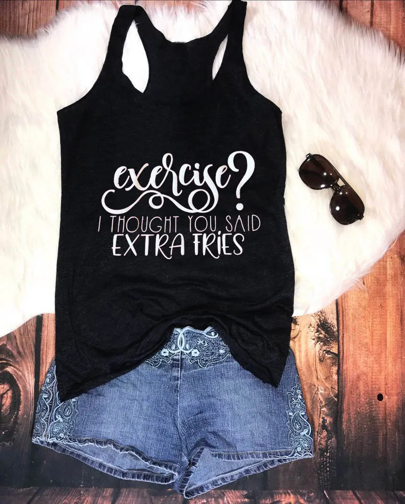 

Vest Exercise I Thought You Said Extra Fries Tank Top for Women Summer Harajuku Cotton Funny Casual Sleeveless Tee