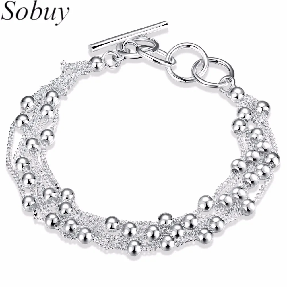 SoBuy посеребренные браслет с мячом Круглый Круг бисер и шесть Слои ручной ссылка