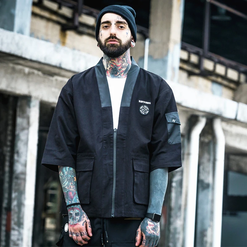 

Fashion Zipper Men Casual Jackets Streetwear Hip Hop Male Cardigan Kimono Jacket Coats Japan Urban Style Harajuku Outwear
